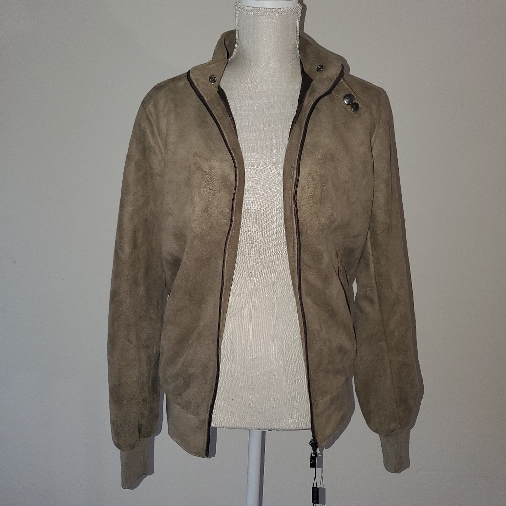 NWT AC Made In Italy Designer Italian Vintage Faux Suede Bomber Jacket - Size M